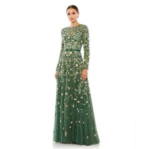 Mac Duggal Green Floral Embellished Gown